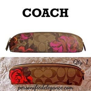 NEW Coach Jumbo Floral Khaki Multi Coated Canvas Pencil Case Makeup Bag